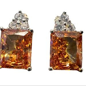 Stunning Champaign Topaz and Diamonique Diamond Sterling Silver .925 Earrings